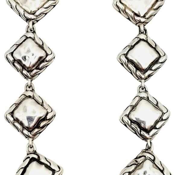 John Hardy Estate Palu Hammered Drop Earrings 2" Silver JH65 - Picture 1 of 8